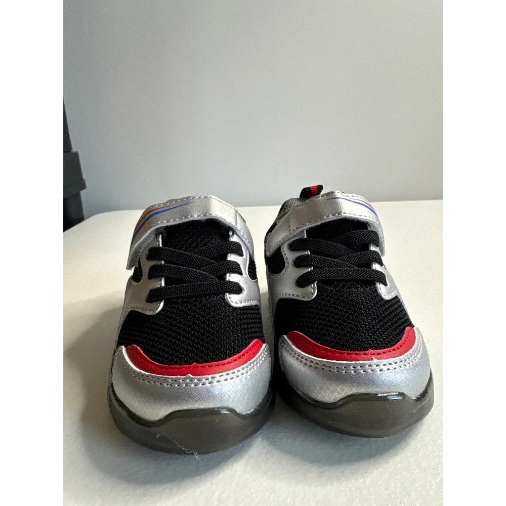 YESKIS Toddler Boys‎ Lightning Sneakers Black Red Silver Size 6 Hook and Loop